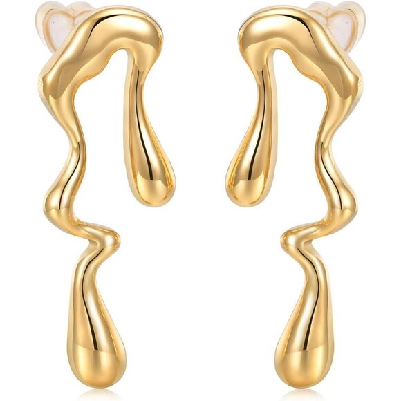 ⭐14K Gold Plated Personality Big Studs Stainless Steel Hypoallergenic Earring - Picture 1 of 6